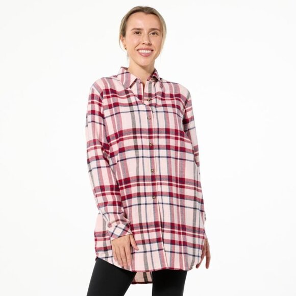 HUE Long Sleeve Plaid Nap Shirt Size Large Calming Rose Pink Preppy Academia NEW - Picture 1 of 6